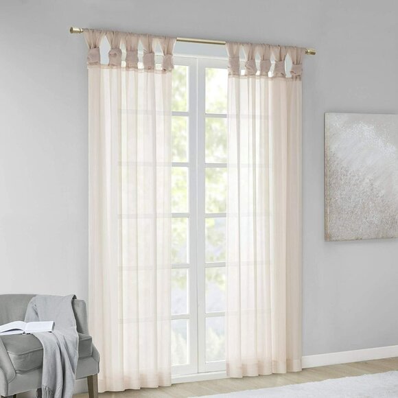 Madison Park DIY Twisted Tab Sheer Window Curtain Panel Pair Voile Privacy Drape - Picture 1 of 7